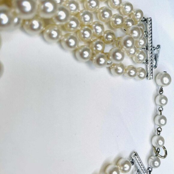✨ Vintage 5-Strand Faux Pearl Choker • 36–42 cm • 1950s Glamour - Picture 7 of 9